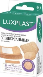Лейкопластырь Luxplast универсальный на нетканой основе набор 5 форм и размеров (19ммх72мм 16 шт + 12ммх40 мм 10 шт + 38ммх38мм 4 шт + 25ммх72мм 4 шт + d=22 мм 6 шт) 40 шт.