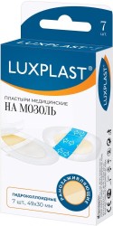Лейкопластырь Luxplast на мозоль на полимерной основе (полиуретан) с гидроколлоидным слоем набор р. 49ммх30мм 7 шт.